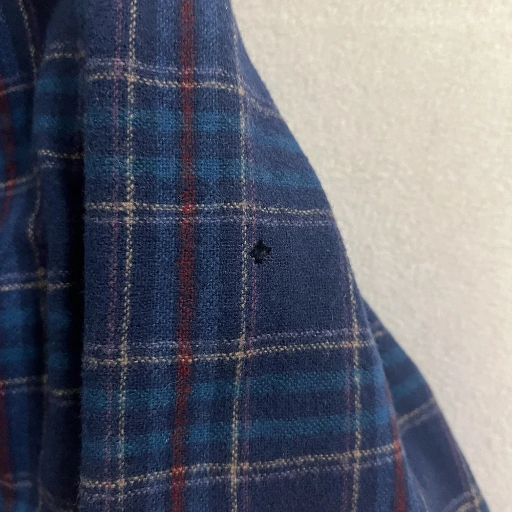 Vintage Pendleton Loop Collar Wool Shirt Men's Large Blue Plaid DAMAGED 60s 70s